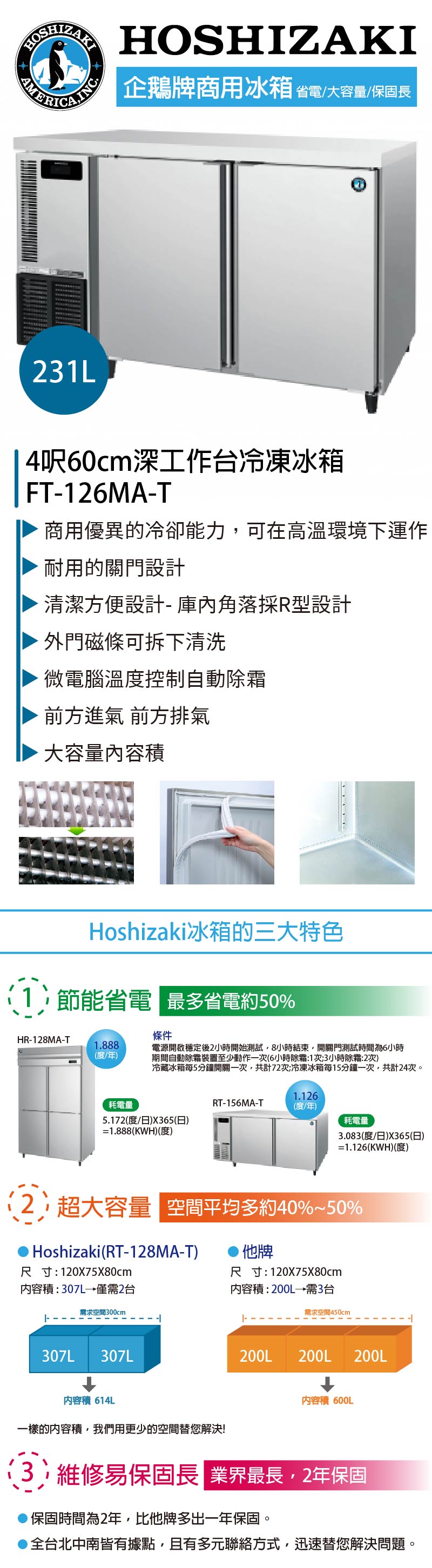 4呎60cm深工作台冷凍冰箱