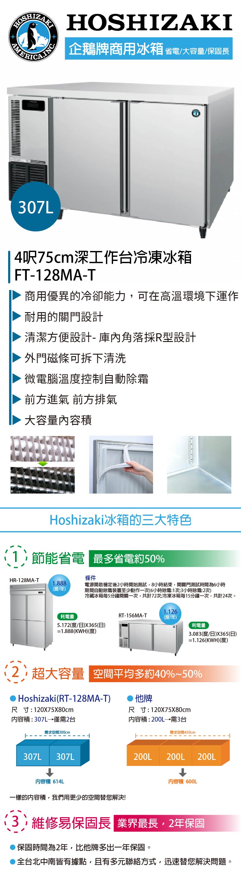 4呎75cm深工作台冷凍冰箱