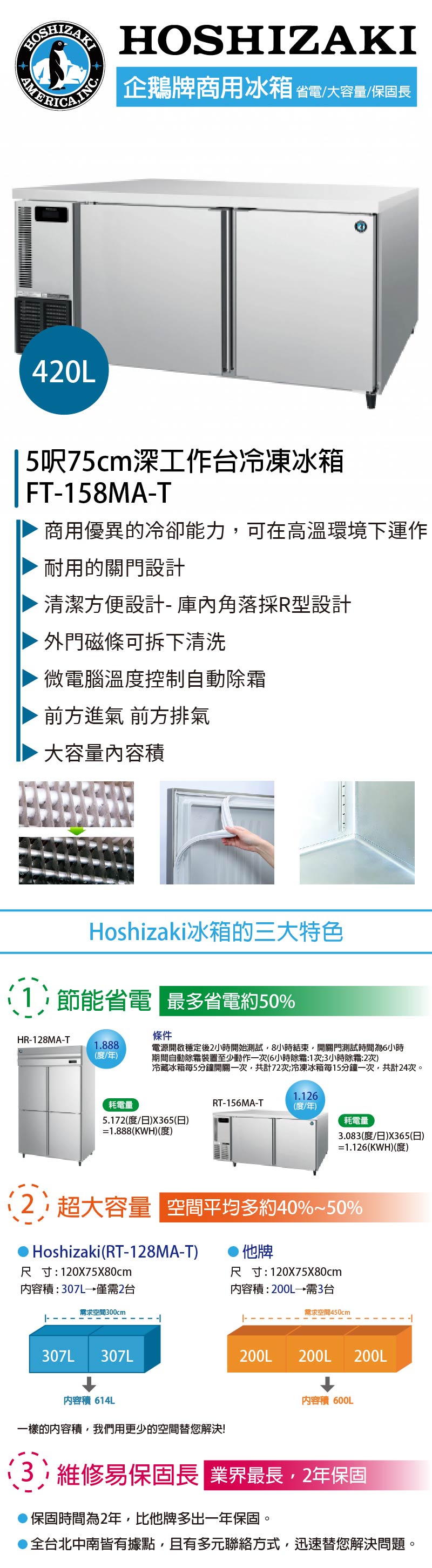 5呎75cm深工作台冷凍冰箱