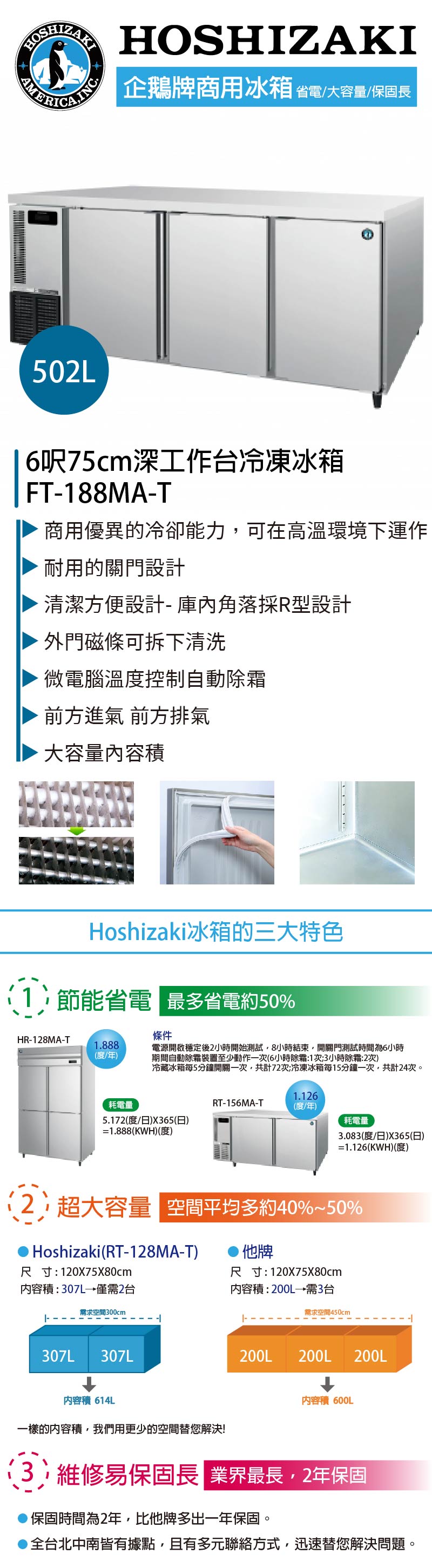 6呎75cm深工作台冷凍冰箱
