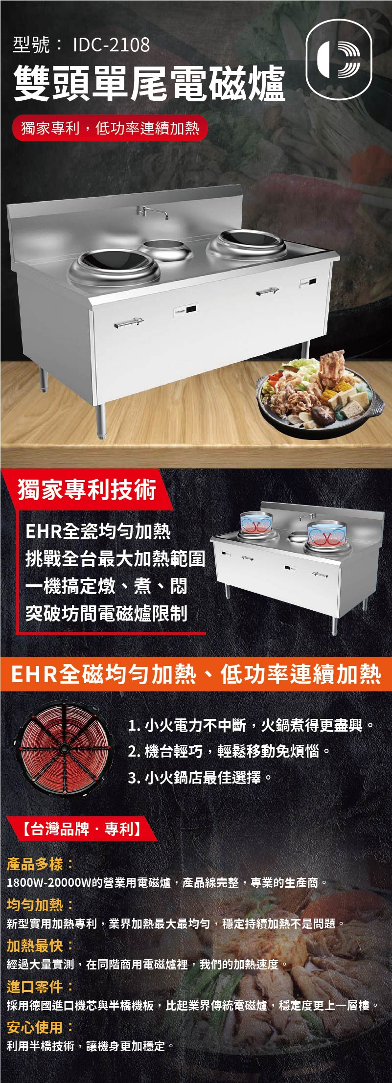 雙頭單尾電磁爐